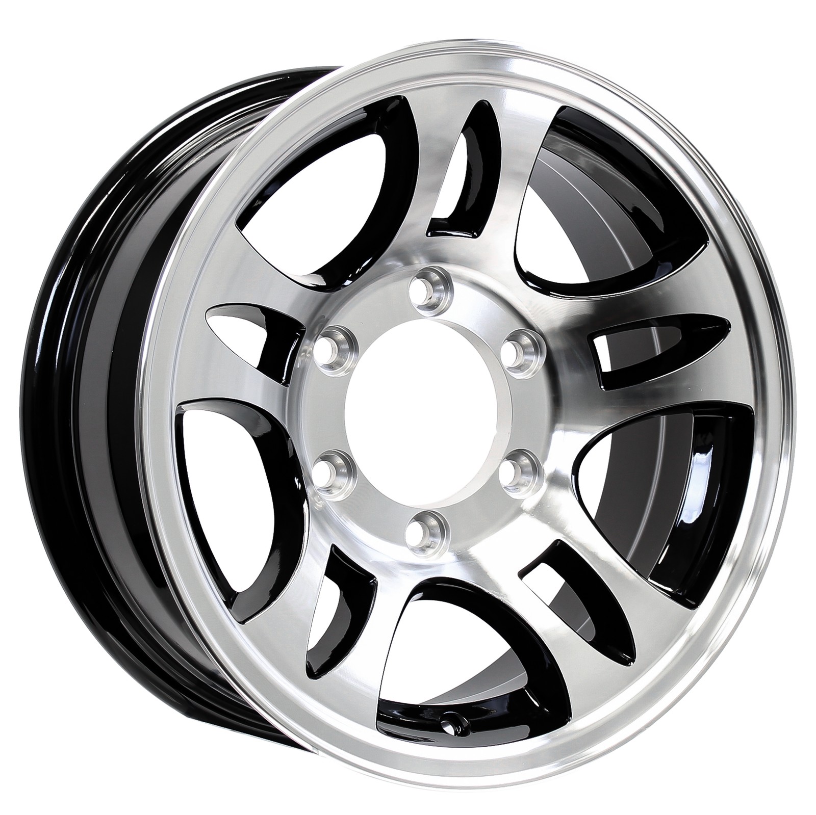 Aluminum Trailer Wheel 15X6 15 Inch T03 Black 6 Lug On 5.5 Inch Center Rim