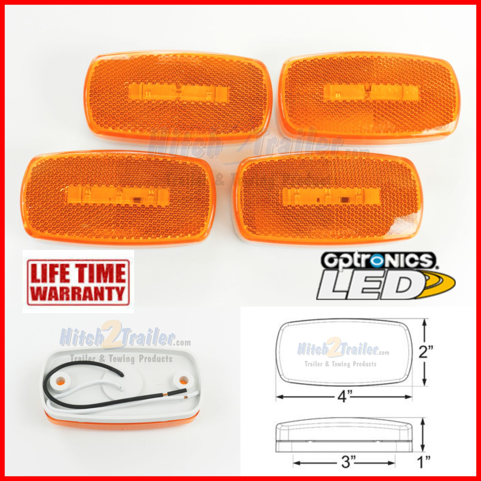 (4) AMBER Camper Trailer RV Light 3 LED 2 x 4 surface mount Clearance marker