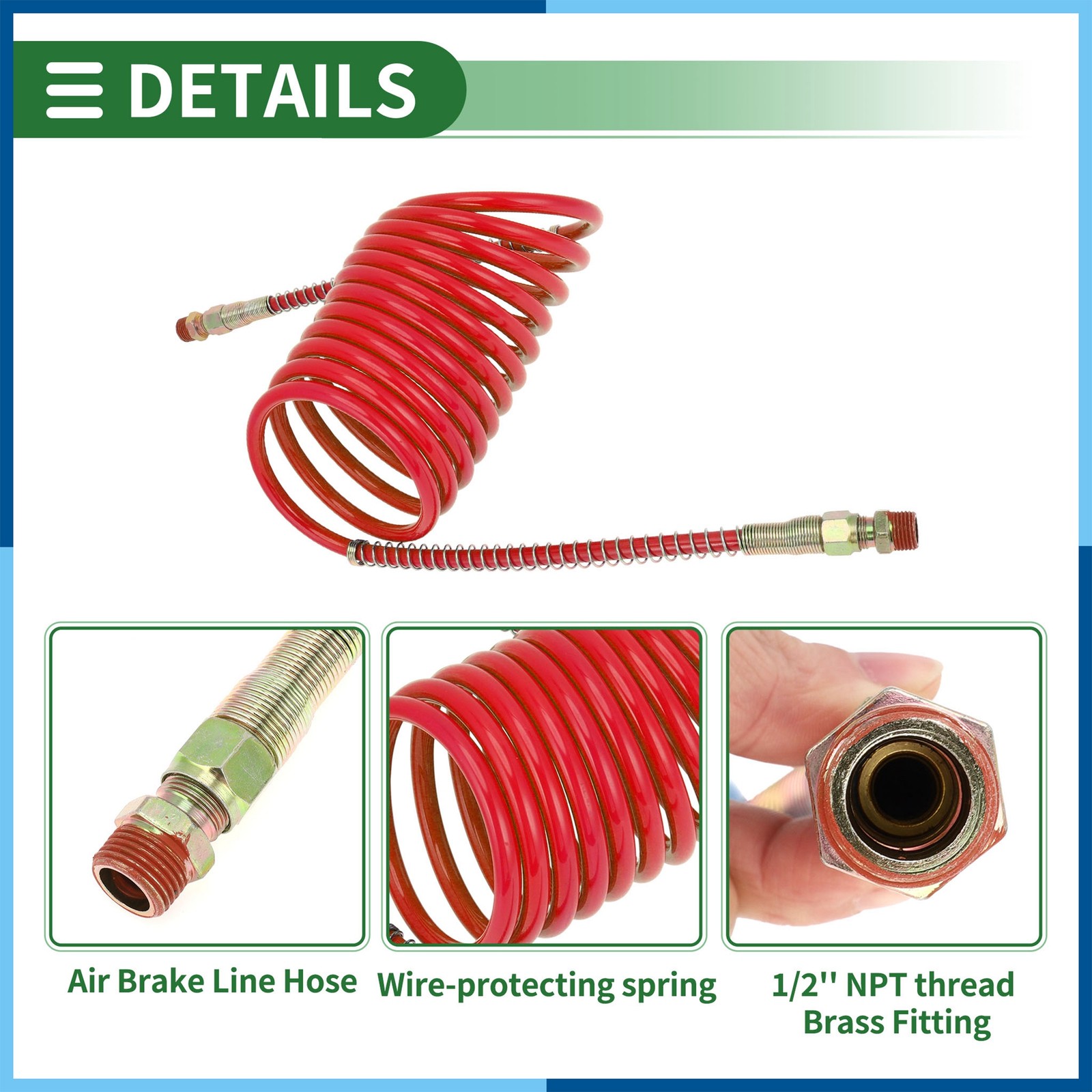 15 Feet Air Brake Hose Oil Cooler Coiled Short Tail Line 12 Circle