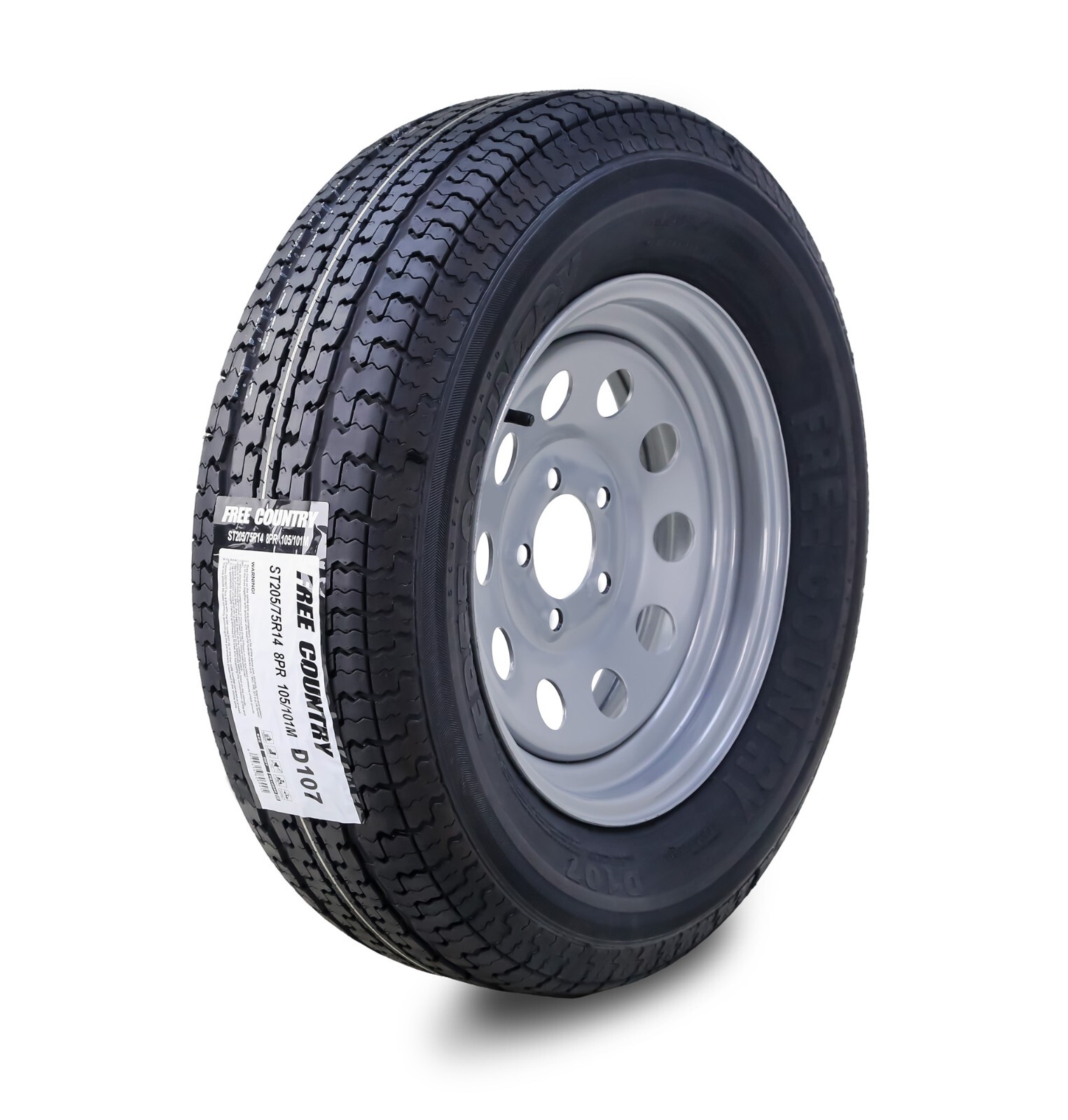 Free Country Trailer Tire Rim ST205/75R14 8-Ply D 105M 5 Lug x 4.5″ Silver Mod