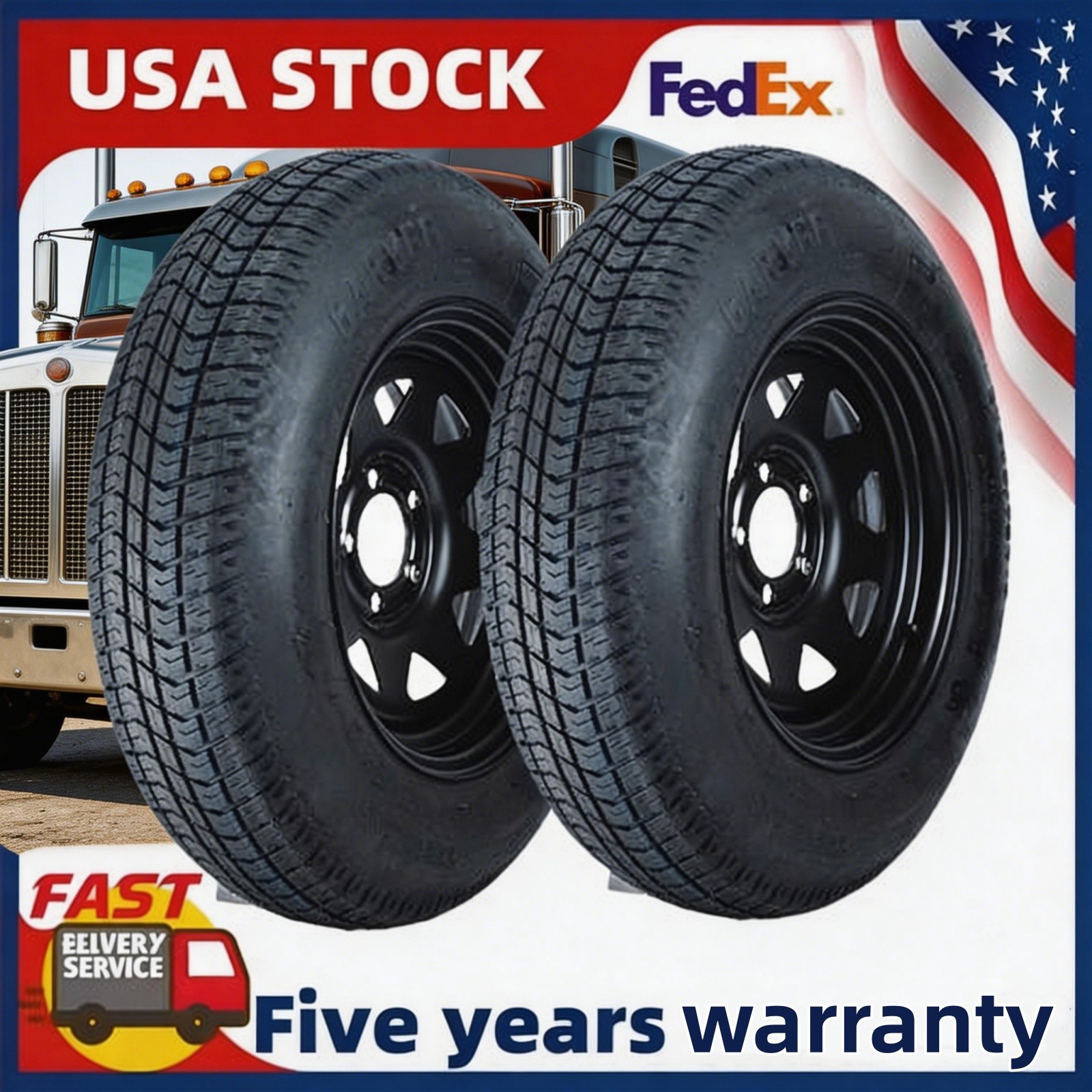 2PC 5.30-12 5.30×12 530-12 Trailer Tires w/12″Rim 5 Lug on 4.5″ 6PR Load Black