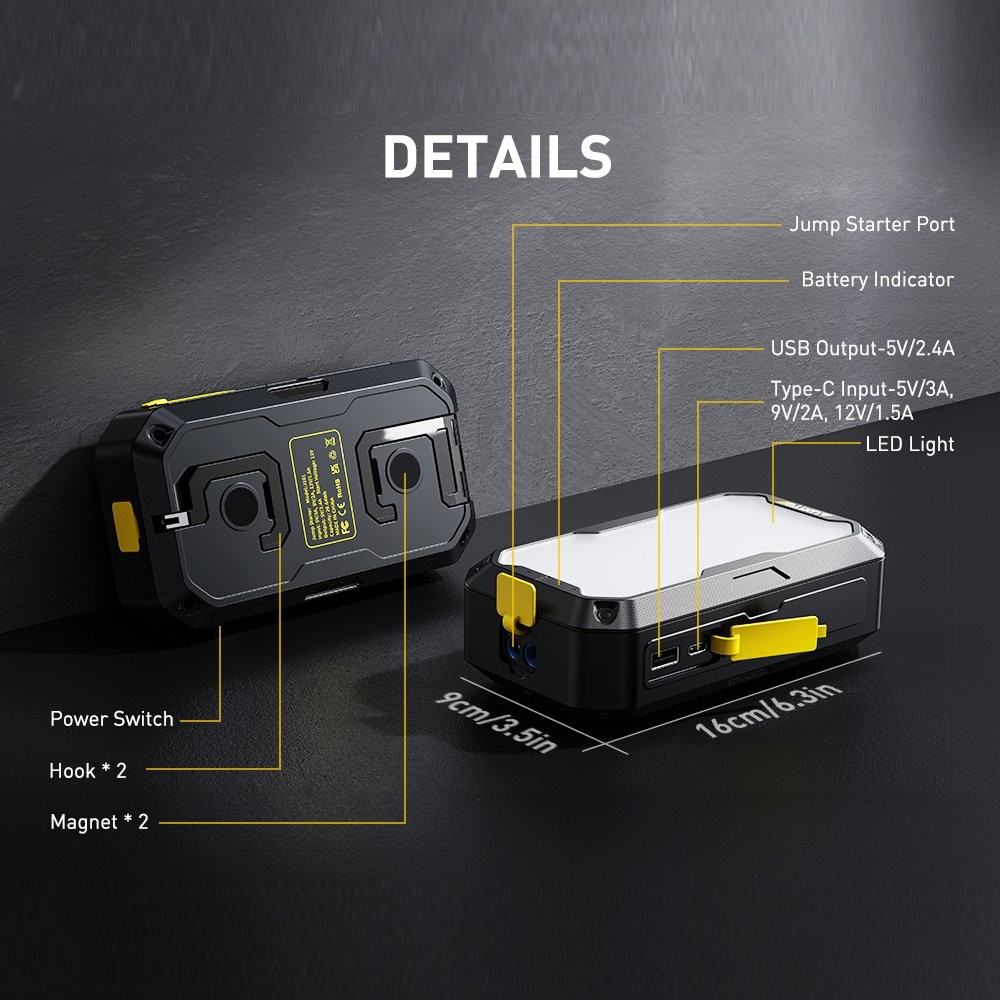 Portable Car Jump Starter,2,000A Battery Charger,SuperSafe 12V Lithium Jump Box