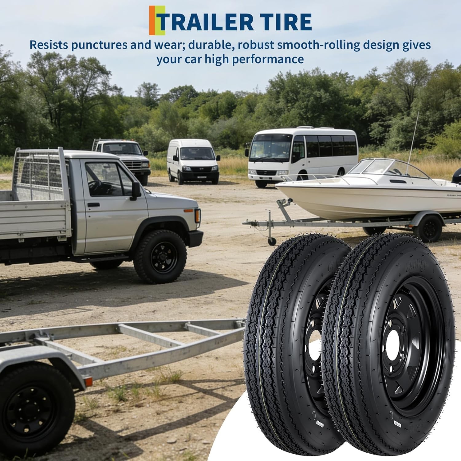 2 PCS Trailer Tires 4.80-12 4.8×12 Highway Boat Tires Load Range C 5 Lug on 4.5″