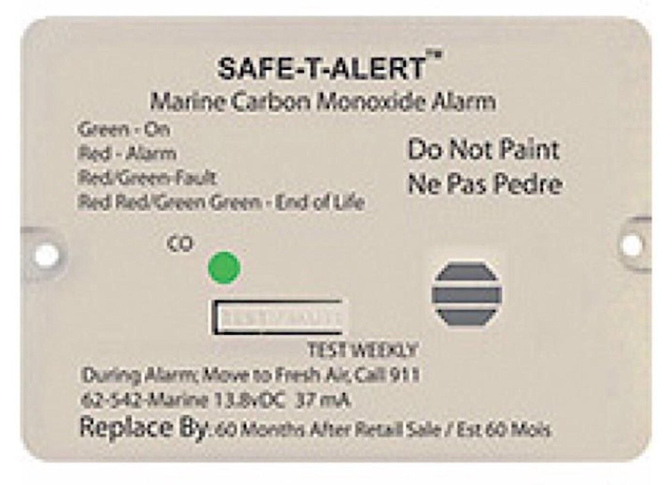 MTI Industries Marine Carbon Monoxide Alarm White Flush Mount 12V DC Hard Wire