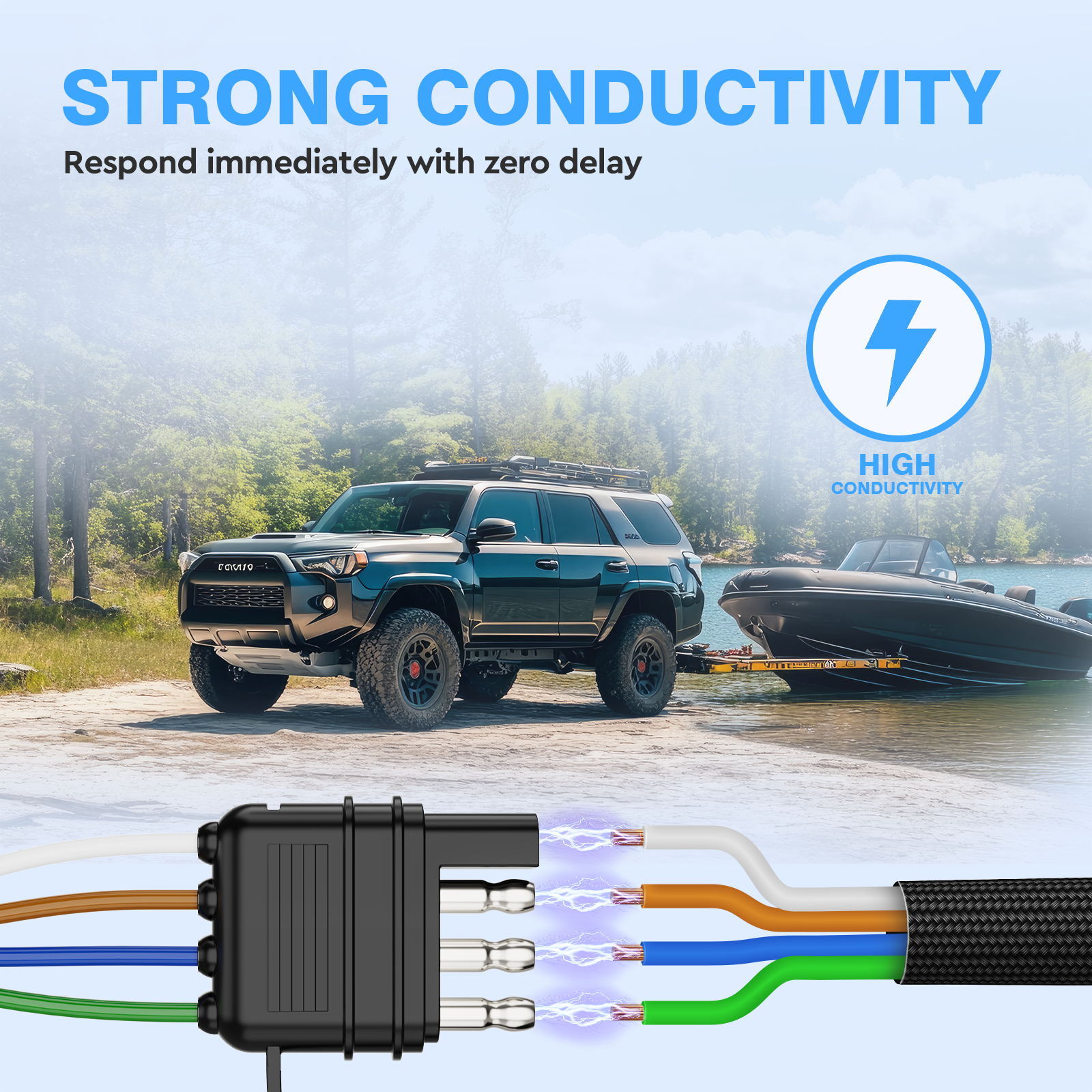 BID MICTUNING 4 Way Flat Trailer Extension Cable 16 AWG Pure Copper w/Dust Cover