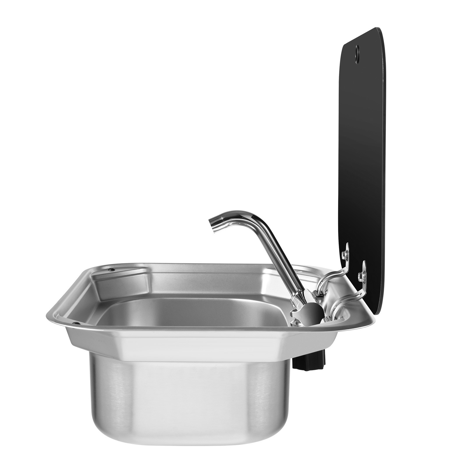 RV Caravan Camper Sink Stainless Steel Hand Wash Basin & Glass Lid & Faucet