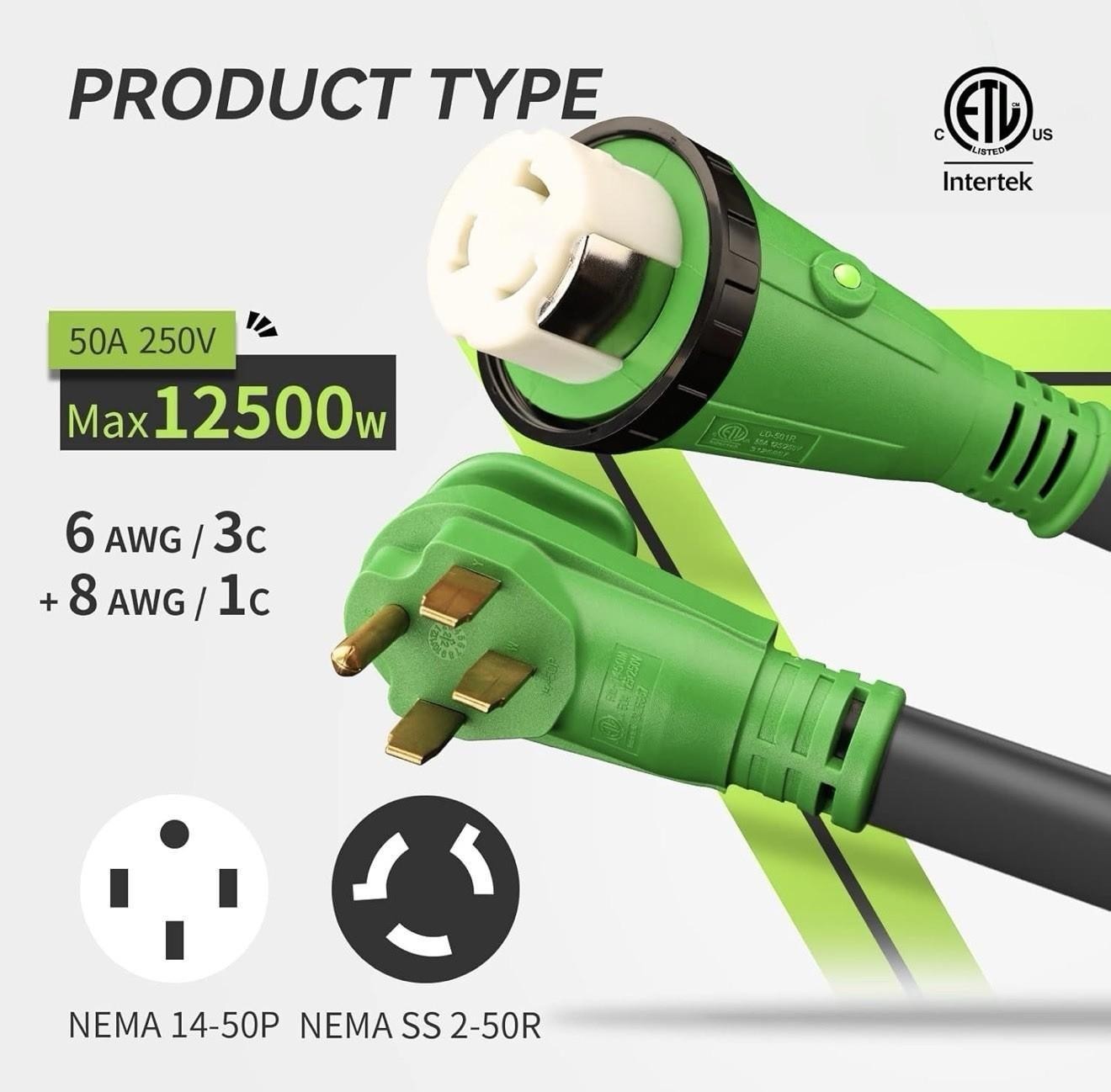 RVMATE 50 Amp 25 Foot RV Power Cord, 14-50P to SS2-50R Generator Extension C…