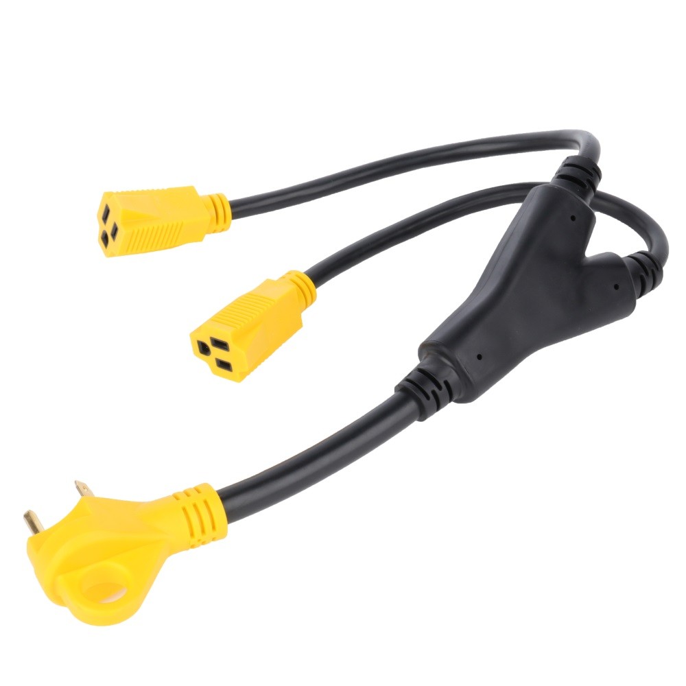 30 Amp Male to (2) 15 amp Female Receptacle RV Y split Power Cord Adapter