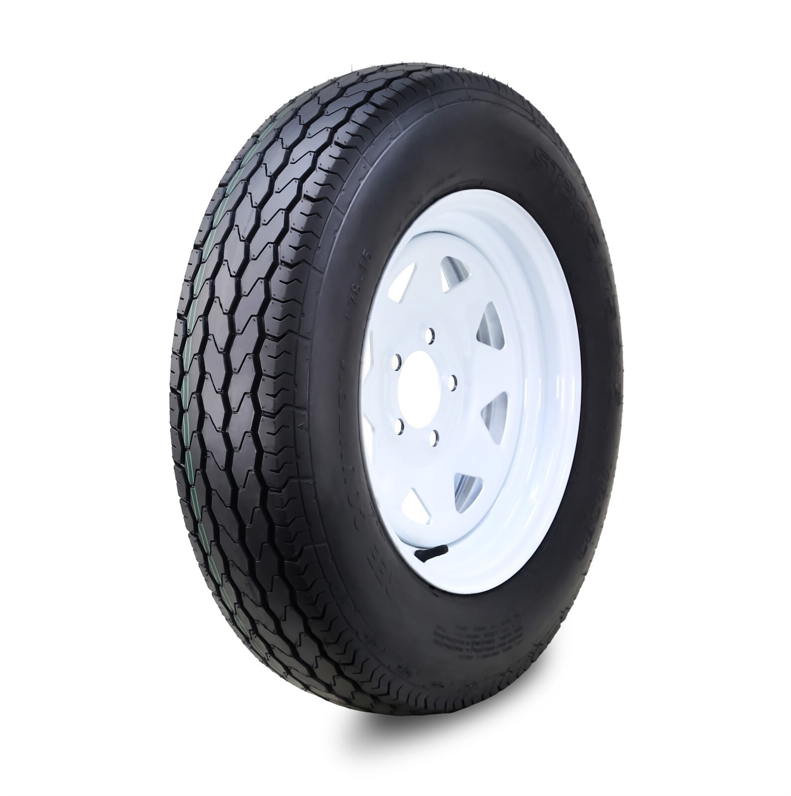 FC Trailer Tire Assembly ST205/75D15 6-Ply White Spoke Rim 5 Lug on 5″