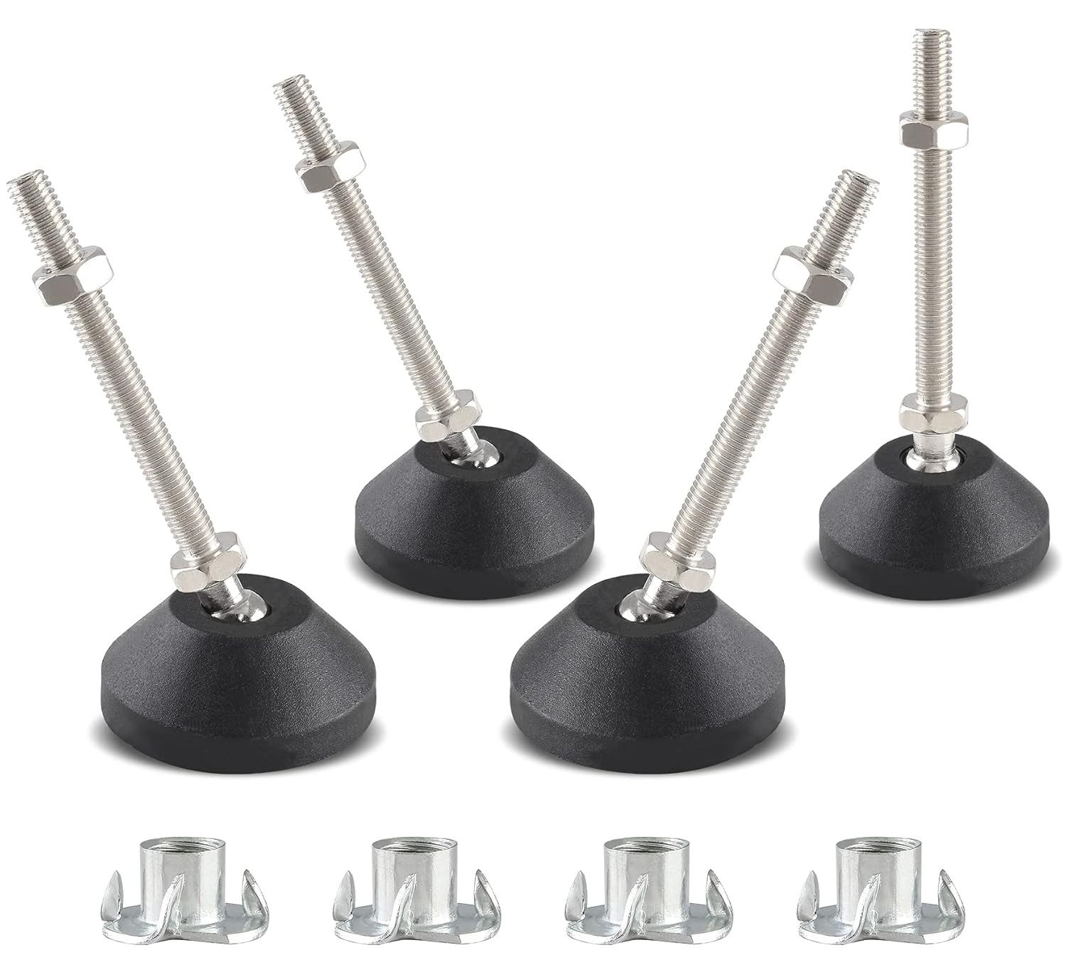 4 Pcs Adjustable Leveling Feet, Swivel Furniture Levelers Legs, Table Black