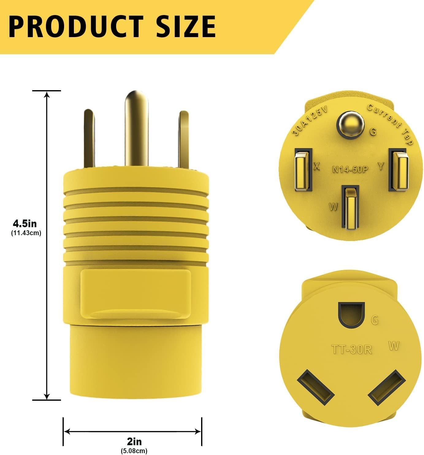 EyGde 50 Amp to 30 RV Adapter, Patented Electrical 50M/30F, Yellow