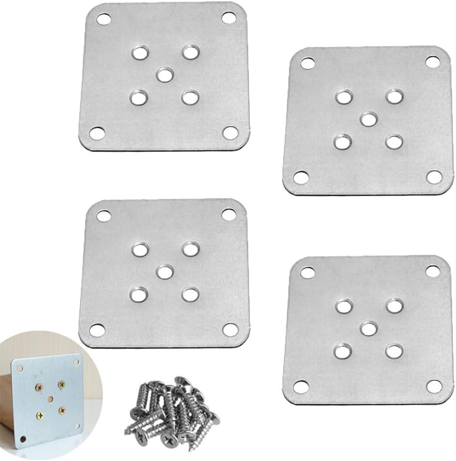 4 Pack Leg Mounting Plates Furniture Wooden Legs Mount Flat 2.75×2.75, Silver
