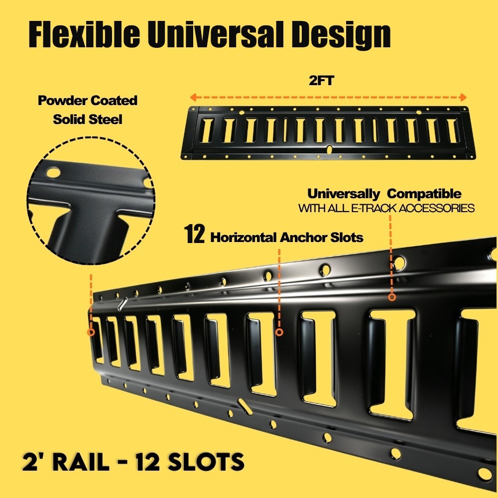 E-Track Tie Down Rail Kit 12PCS 2FT Powder Coated Black Enclosed Cargo Trailer