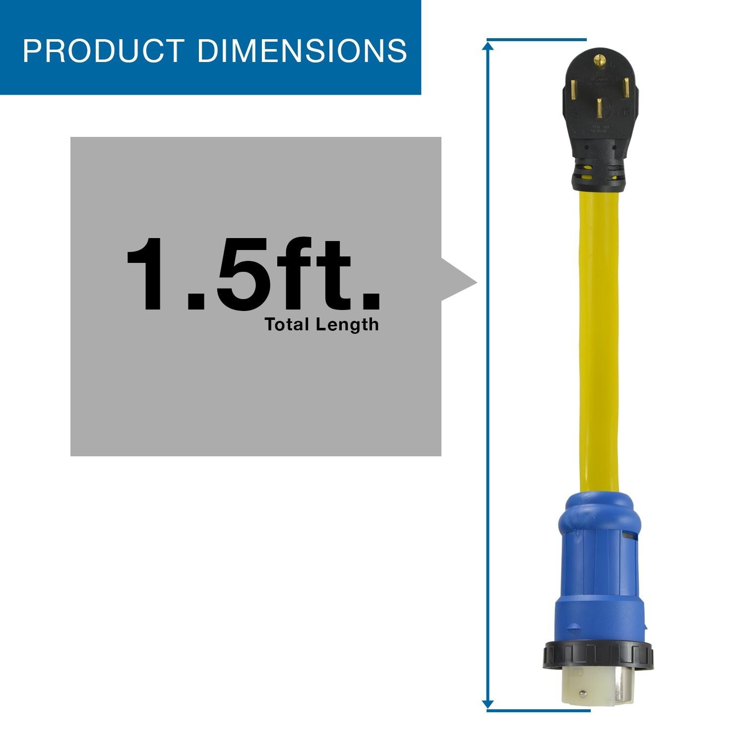 Conntek 14328 RV 1.5-Foot Pigtail Adapter 50 Amp RV Male Plug To 50 Amp 125/250