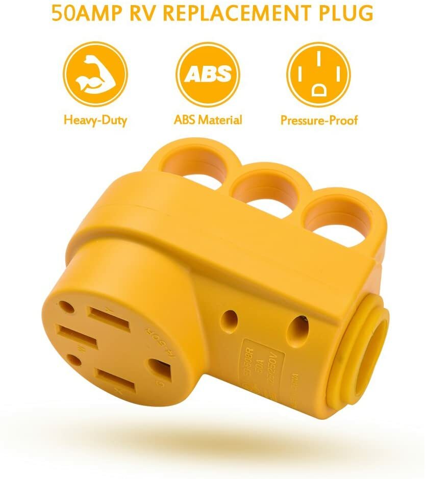 RV 50AMP Replacement Female Plug With Disconnect Ergonomic Handle Yellow
