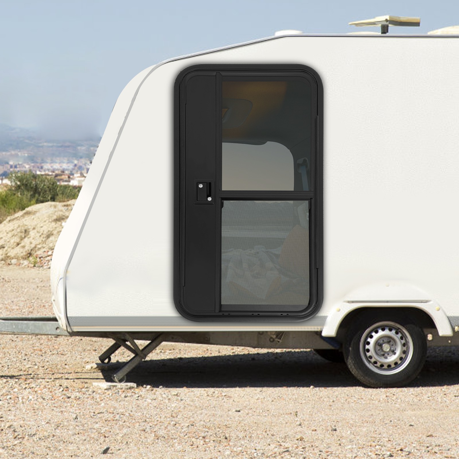 Black RV Camper Teardrop Trailer Entry Door for Right& Passenger Side W/ 4* Keys