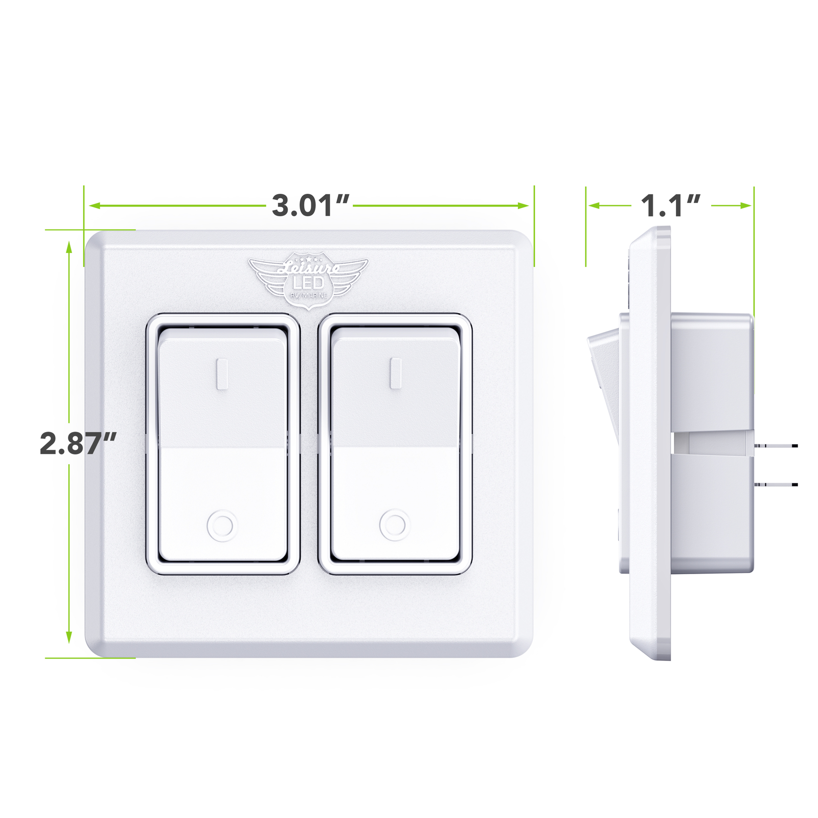 Leisure LED White Double SPST On-Off Switch with Bezel, 12-Volt, for RV, Trailer