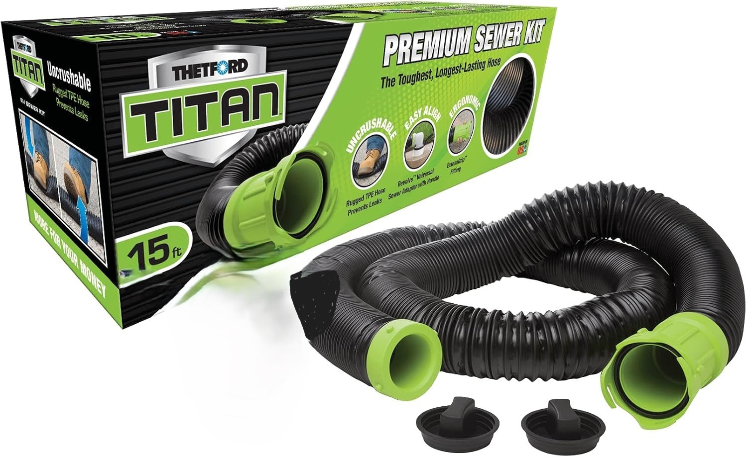 Titan premium sewer Hose 15 feet 17876 ➕ 2 End Caps