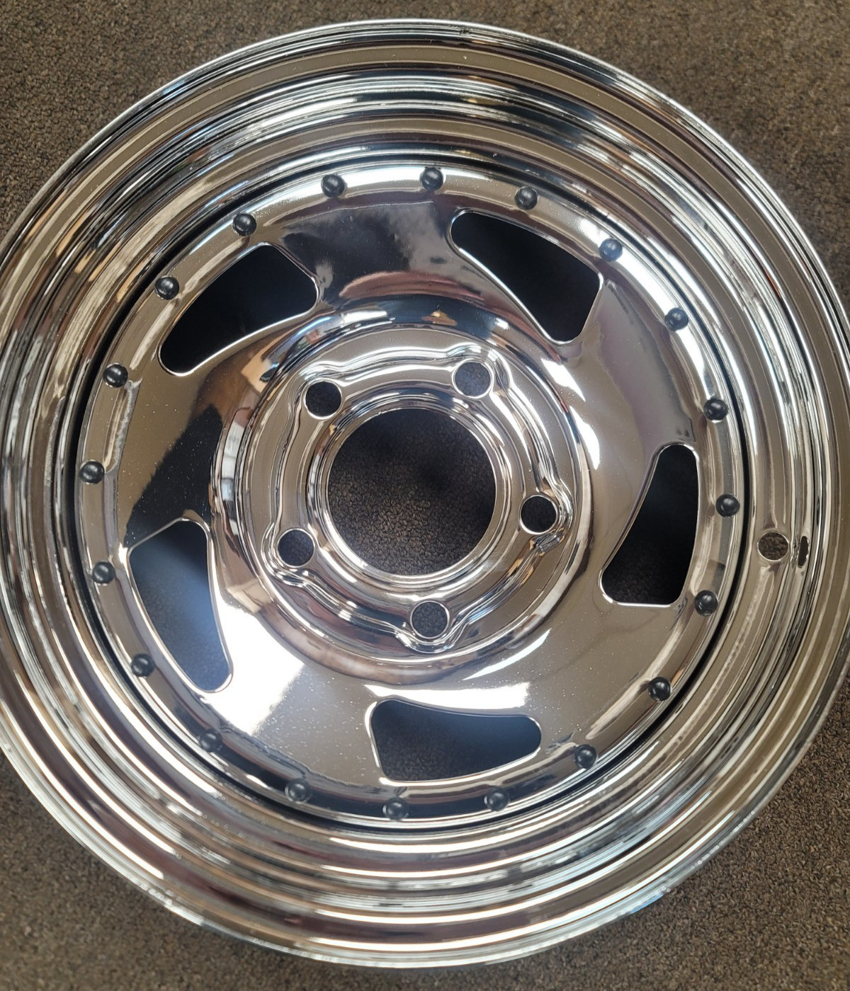 14×6 Trailer Wheel 5 lug on 4.5 Chrome Directional PVD Steel Trailer Rim