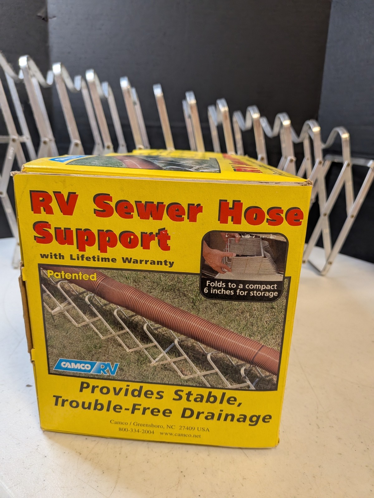 Camco RV Sewer Hose Support Silver Alum Trouble Free Drainage 6′ Original Box