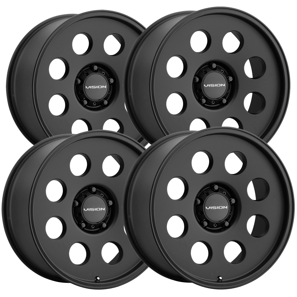 (Set of 4) Vision 56VT Midway Trailer 15×6 5×5″ +0mm Satin Black Wheels Rims