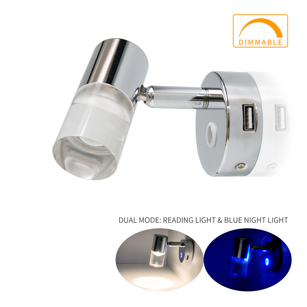 12V-24V Interior LED Spot Reading Light RV Boat Camper Bedside Dimmable Lamp USB