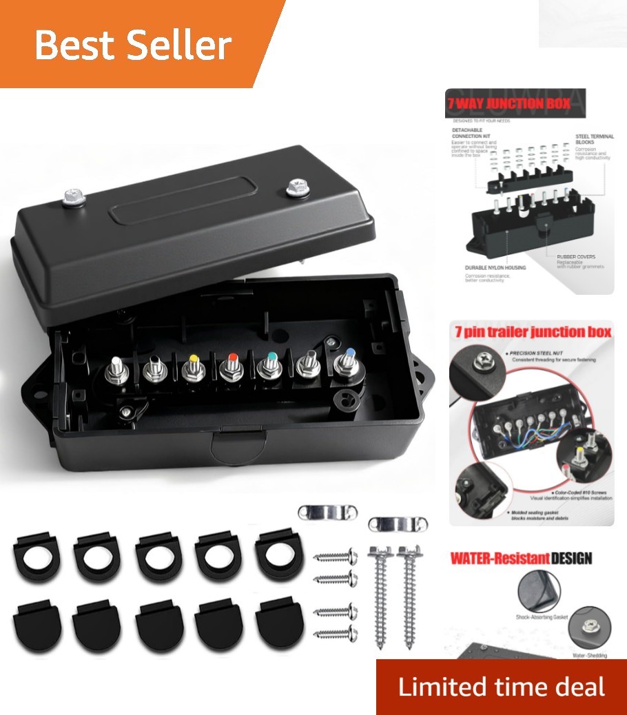 7-Pin Waterproof Junction Box with Quick Identification for RV & Trailer Wiring