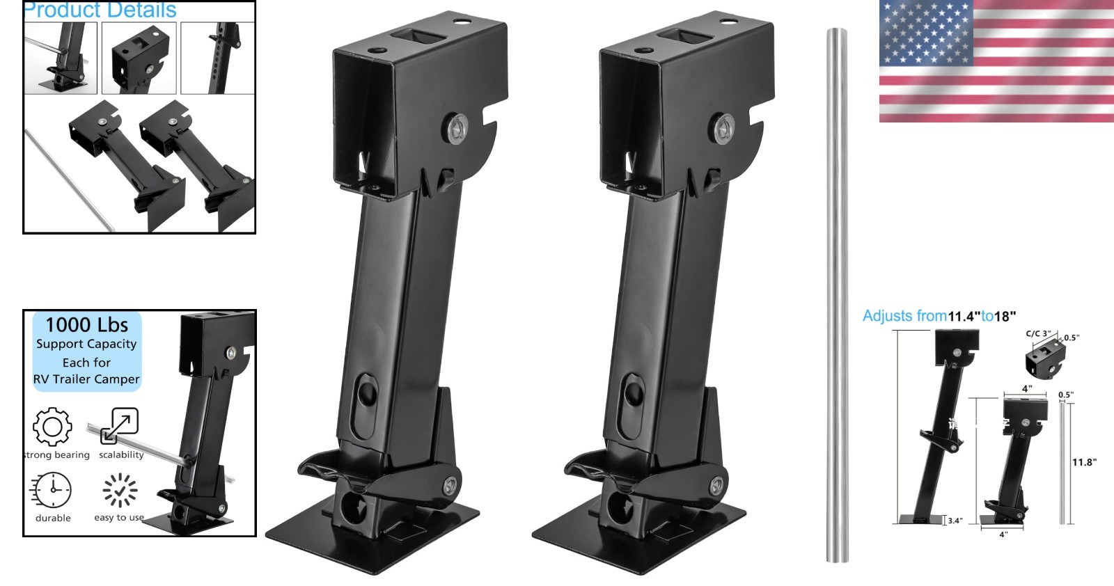 2 Pack Travel Trailer Leveling Jacks – Telescopic Capacity, Rust-Resistant Steel