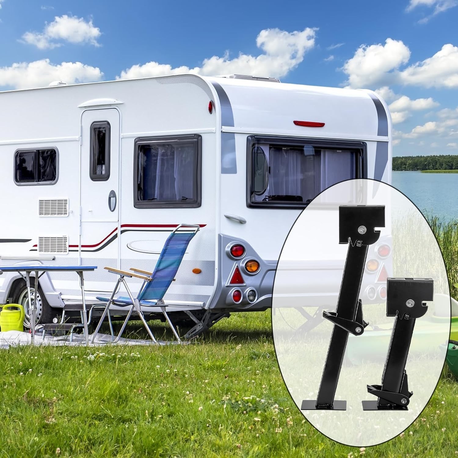 2 Pack Trailer Stabilizer Jacks, Telescoping RV Camper Accessories with Adjus…