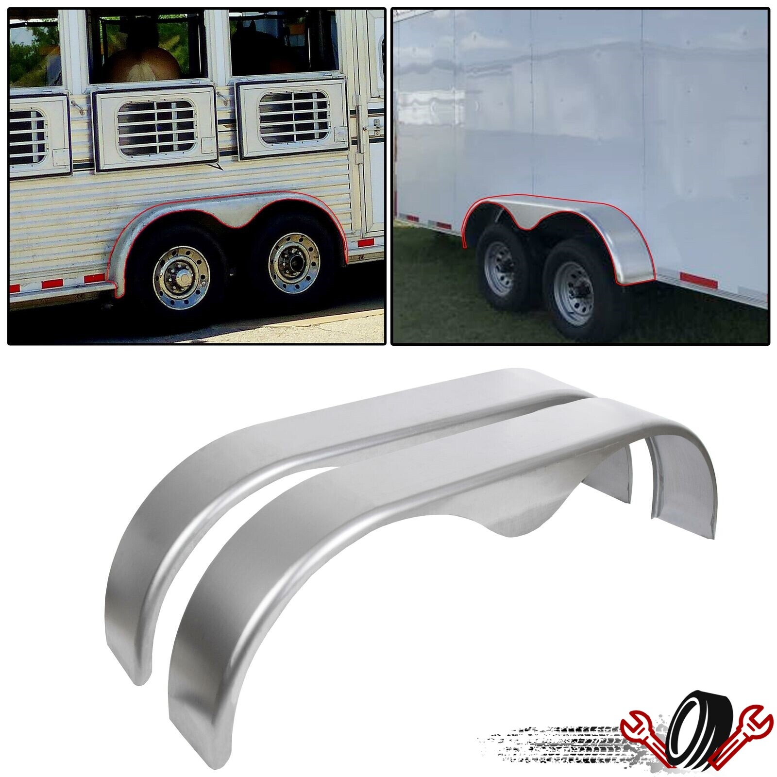 2PC Tandem Trailer Fender Double Axle For 13″-15″ Teardrop Enclosed Trailers