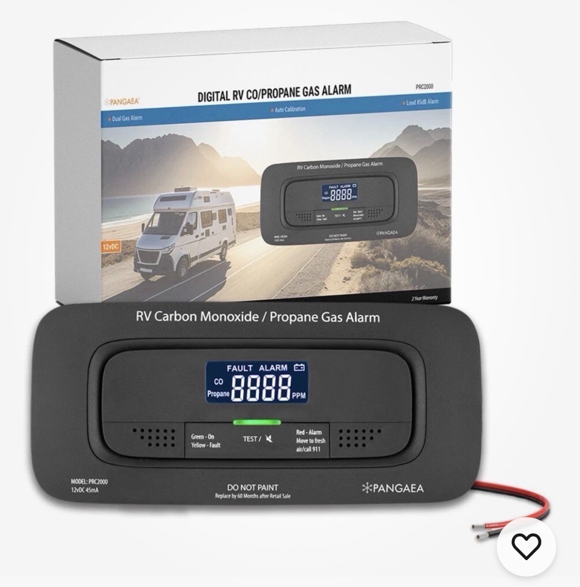 Digital RV Carbon Monoxide & Propane Dual Gas Alarm – Hard-Wired DC 12V, LCD