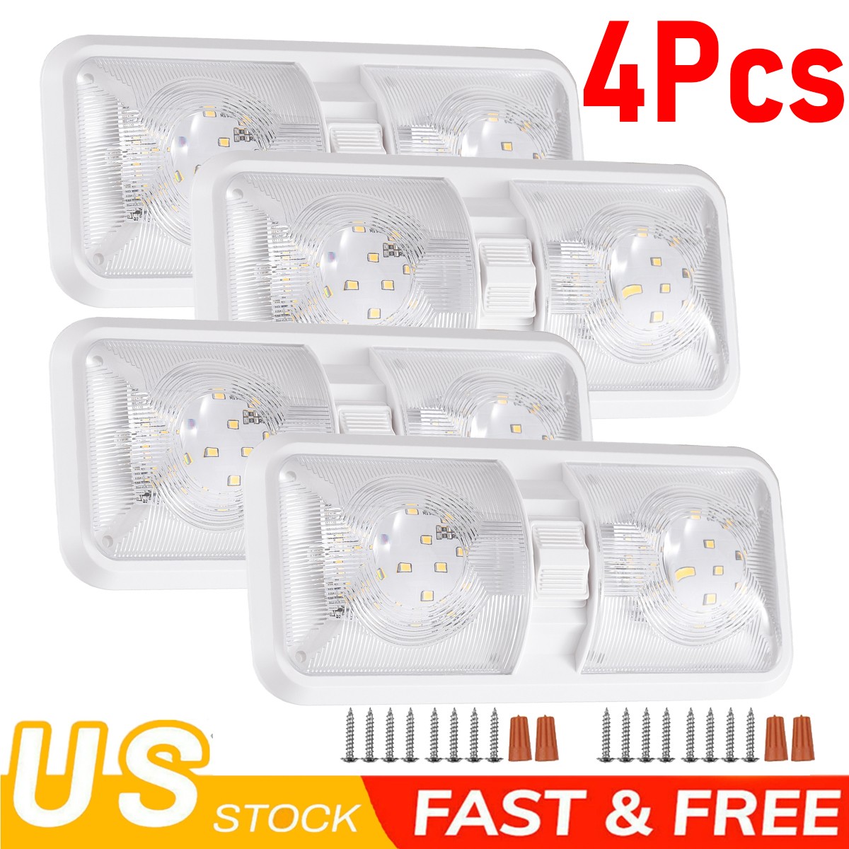 4 Pcs 12V LED RV Ceiling Dome Light RV Interior Lighting for Trailer Camper US