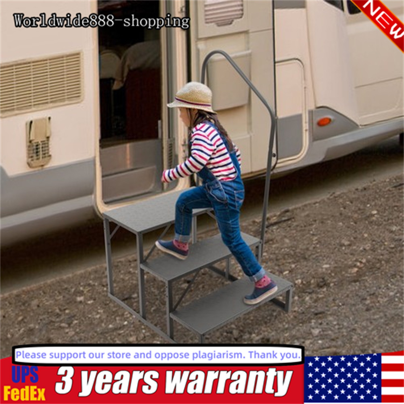 Portable 3 Step Ladder Caravan Camping Rv Accessories Ladder Max Load 450lbs
