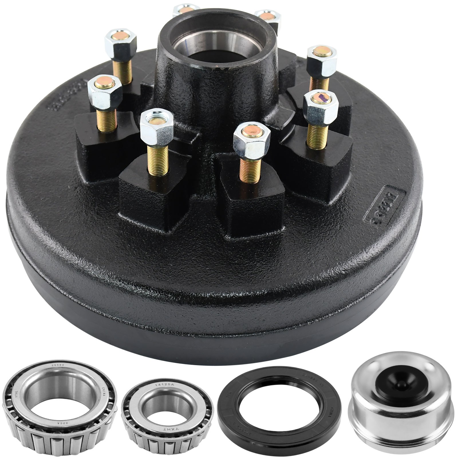 8Lug 8 on 6.5 Trailer Hub Drum Kit w/12×2″ Electric Brakes for 7000 Trailer Axle