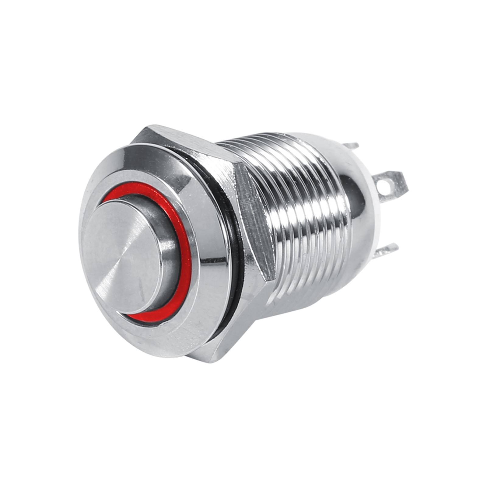 12mm Waterproof Metal Momentary Push Button High Flush 4 Pin Red LED 2V