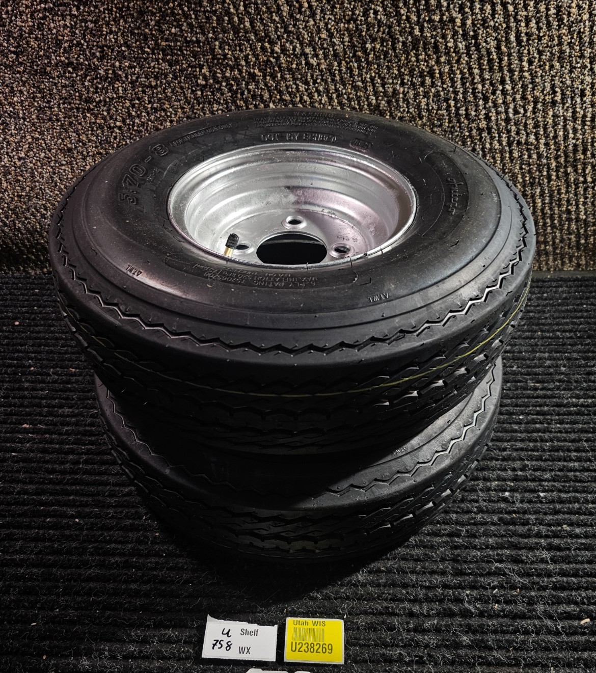 (QTY 2) Antego 5.70-8 Trailer P811 6 Ply Rating Tubeless Tire & Wheel 4 Lug