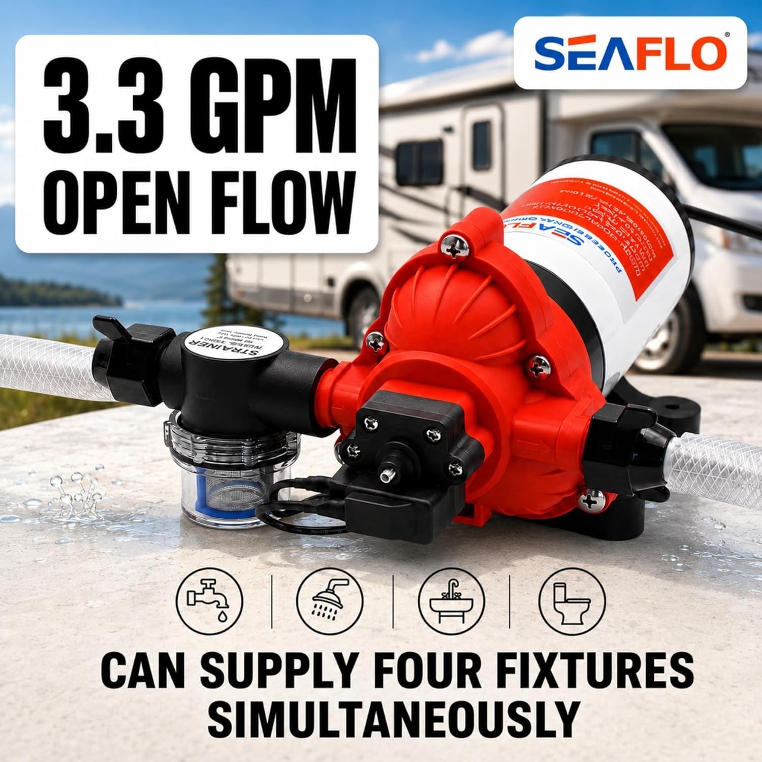 SEAFLO 33 Series Water 110V AC Pressure Pump – 115V AC, 45 PSI, Black, White
