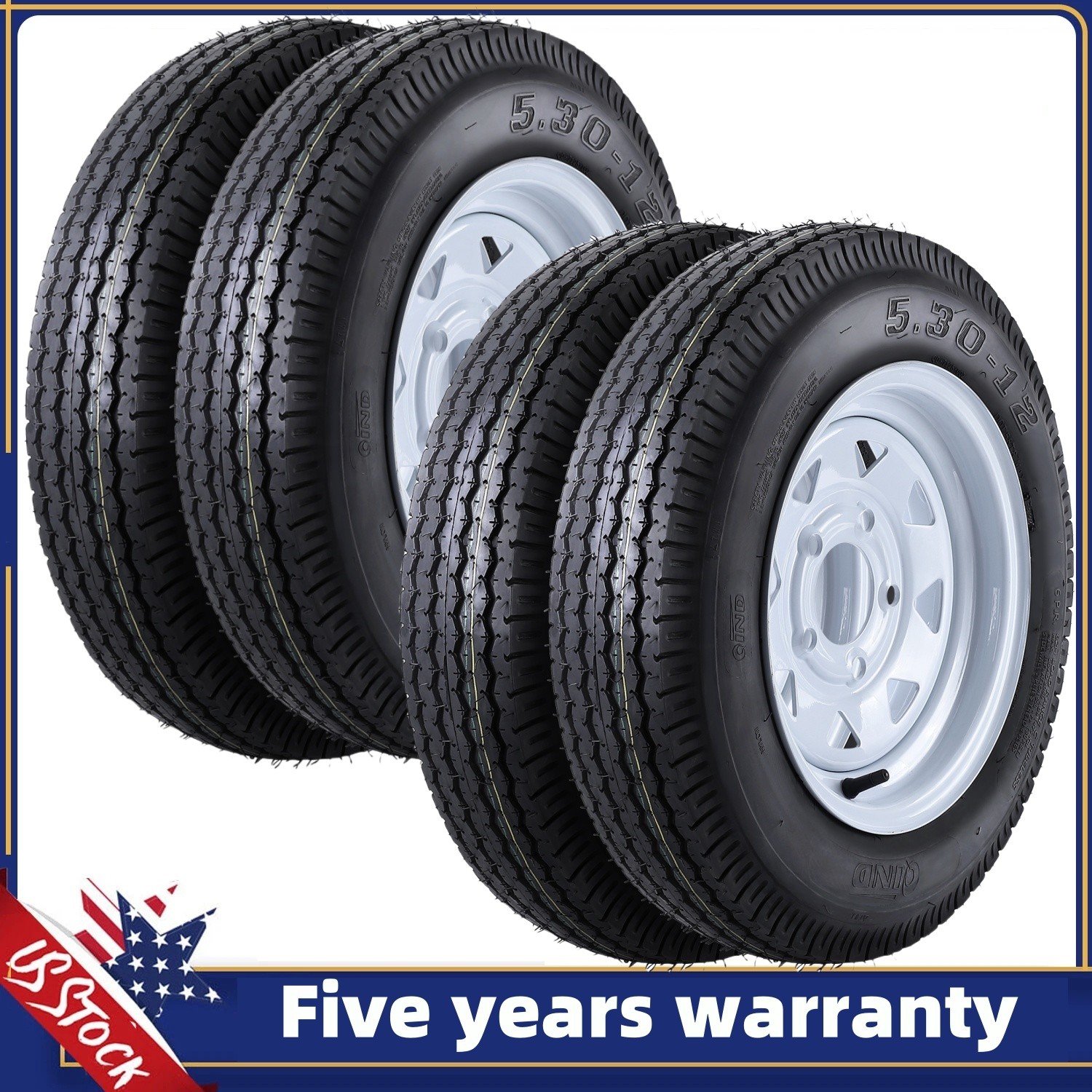 🔥4PCS Trailer Tires on Rim 5.30×12 Lawn Mower with Rim 5 Lug On 4.5″ 1050 LBS U
