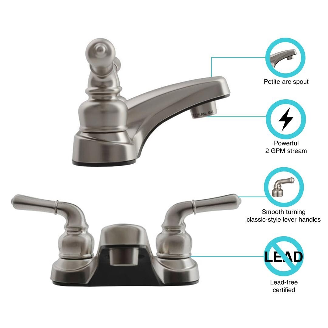 Dura Classical Plastic Satin Nickel Low-Arc Lavatory Faucet with Levers Handles