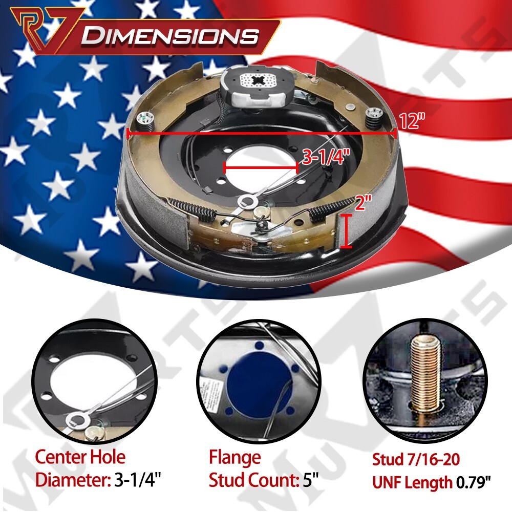 12″X2″ Electric Trailer Self-Adjusting Brake, 6 on 5.5″ Hub Drum Set 5.2-7k Axle