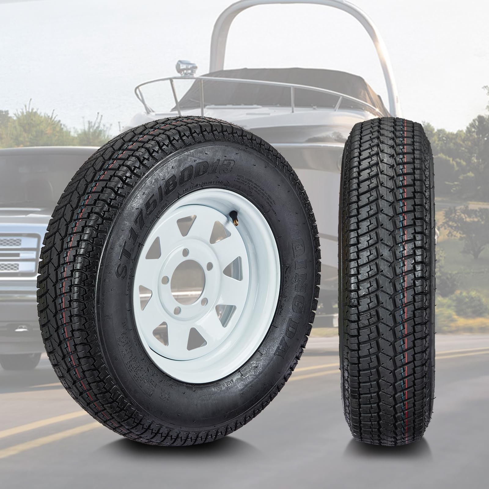 2 PK ST175/80D13 Trailer Tires and 13″ Rims Wheels 5 Lug on 4.5″ 175 80 13 Tires