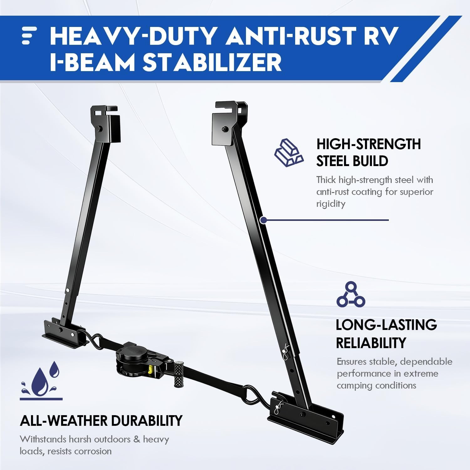 Heavy Duty RV I Beam Stabilizer 17 to 35 Adjustable Anti Wobble Black