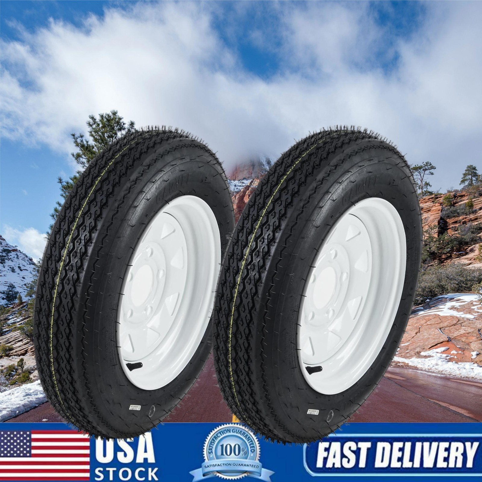 4.80-12 Trailer Tires with 12” Rim 5 Lug on 4.5” Load Range C 6PR 4.8-12 2 Set