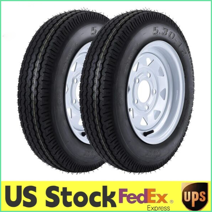 2pcs Trailer Tire On Rim 530-12 5.30×12 5 Lug 4.5″ 12″ Rims Boat Utility 5.30-12
