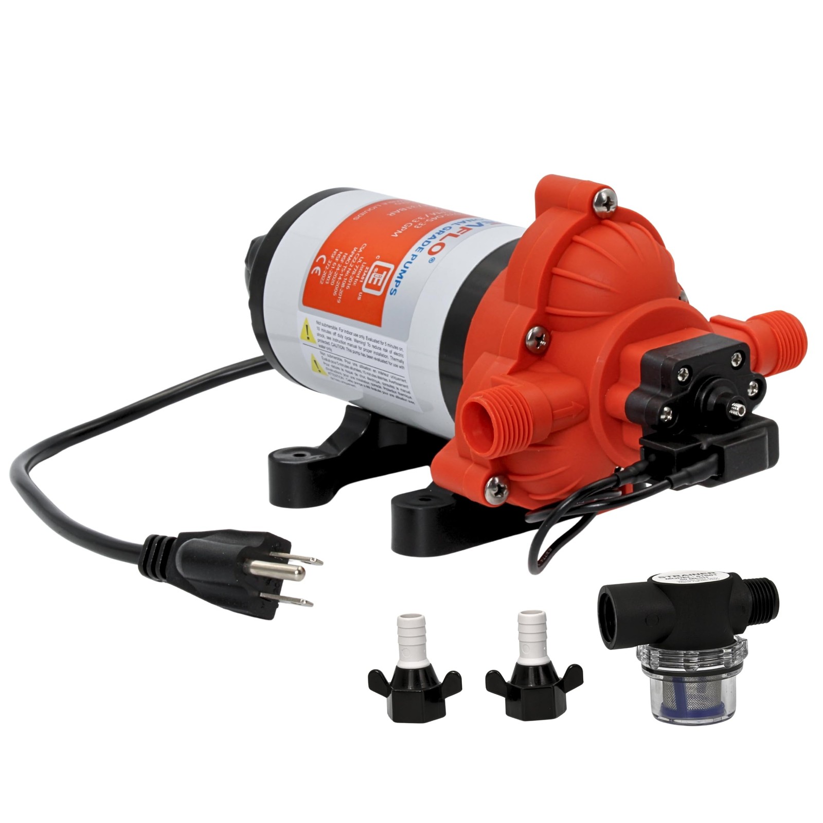 SEAFLO 33 Series Water 110V AC Pressure Pump – 115V AC, 45 PSI, Black, White
