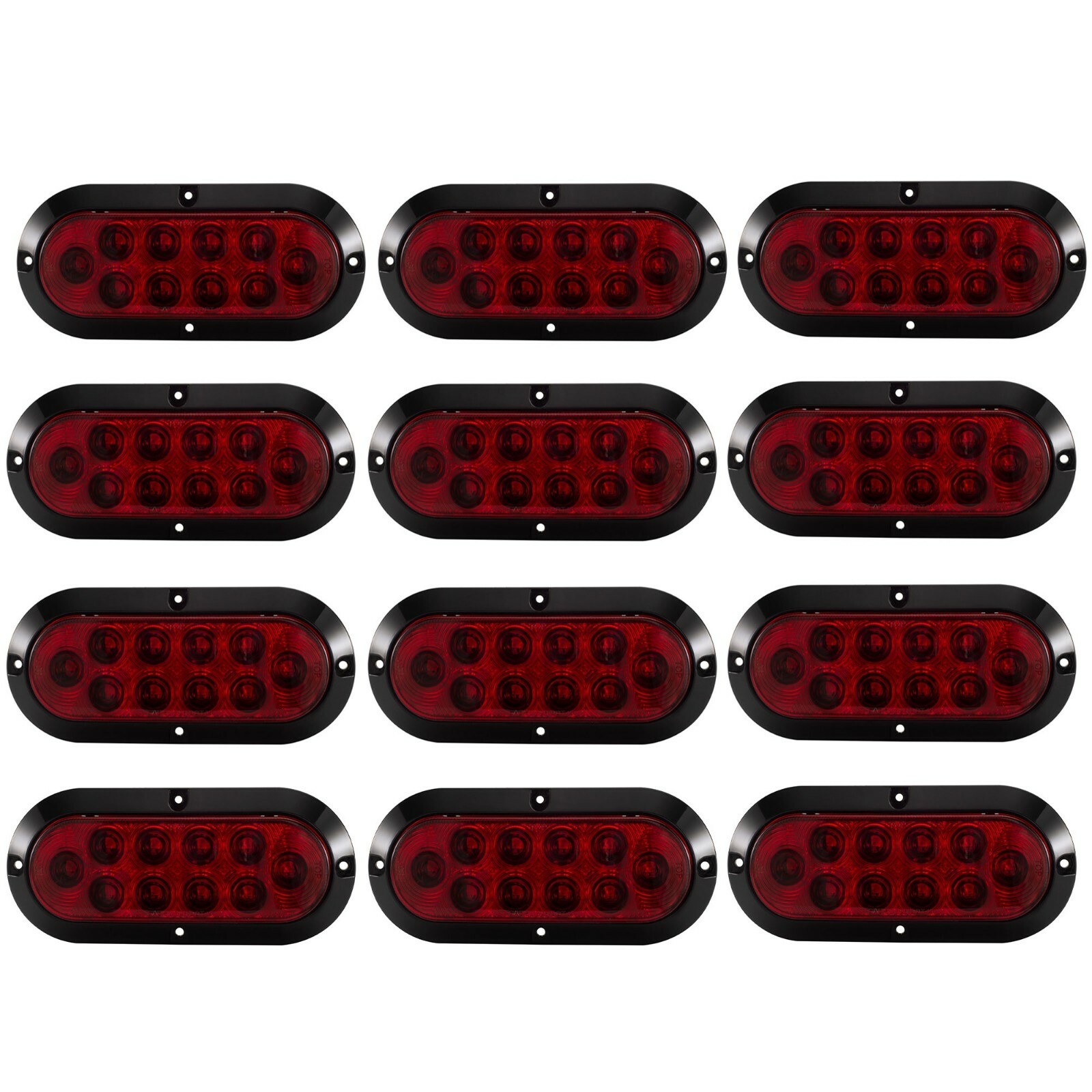 RecPro 6in Red Oval LED Stop Tail Turn Light Surface Mount Black (12 Pack)