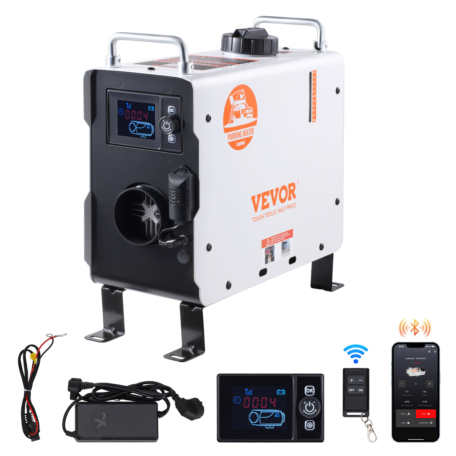 VEVOR Diesel Air Heater 12V/24V 2KW Bluetooth APP Remote Control for RV Outdoors