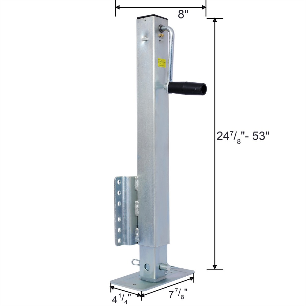 Heavy Duty Trailer Jack, Fixed Mount Jack w/Drop Leg, Max Load 2,500 Lbs