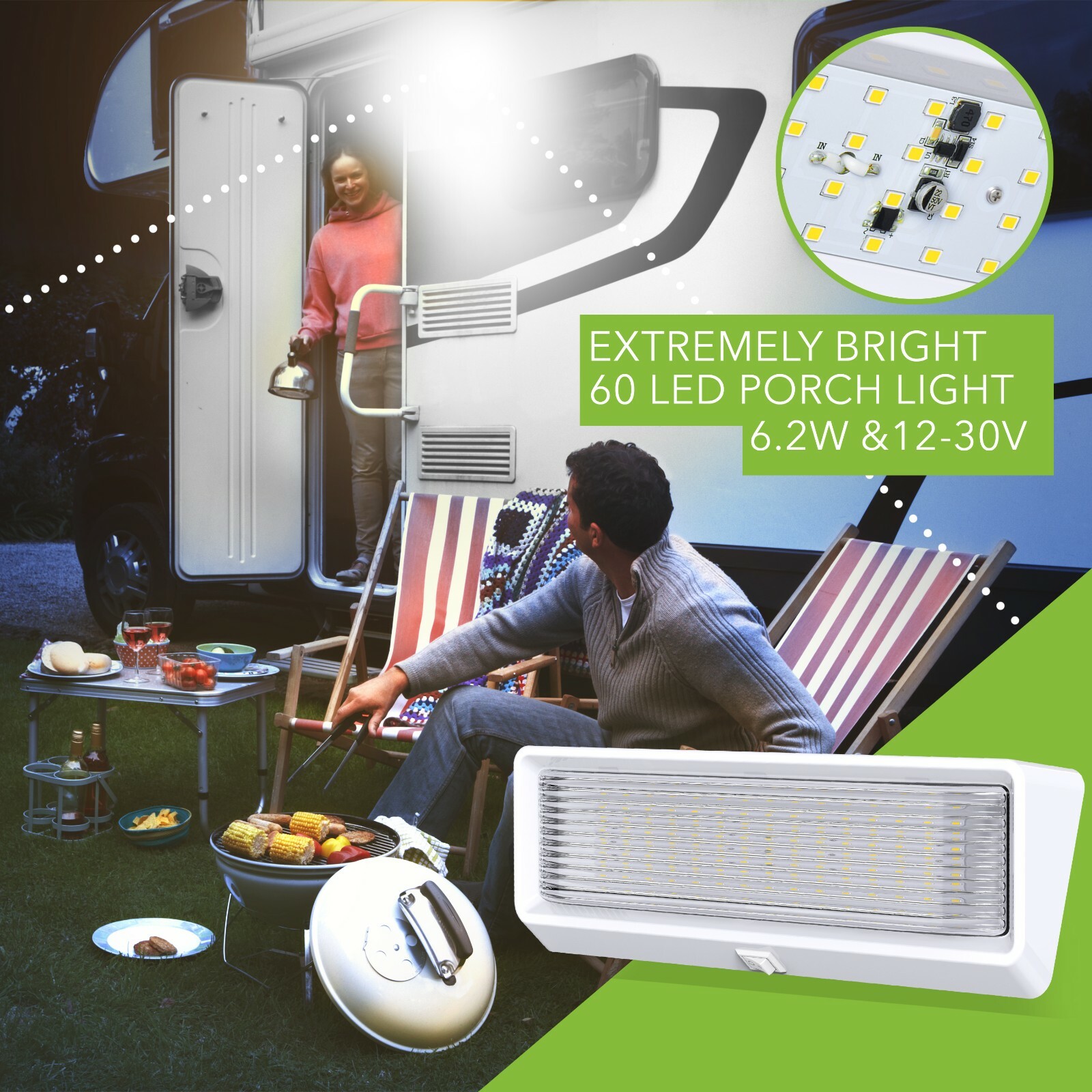 12 inch White Exterior RV LED Porch Light 650LM 12 Volt with Switch