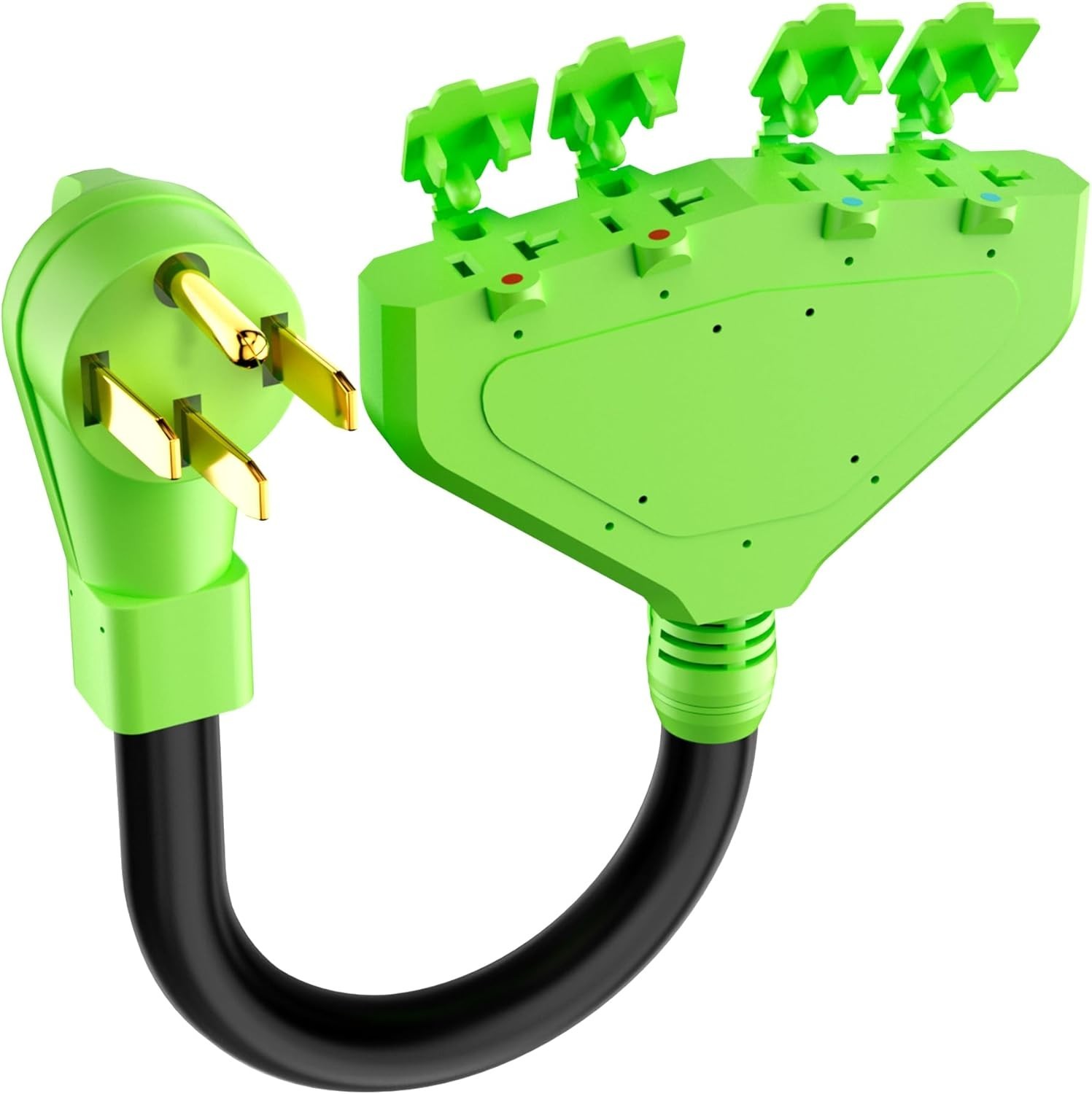 50 Amp to 20 /15 110V RV Adapter, NEMA 14-50P 4X 5-15R/5-20R Green